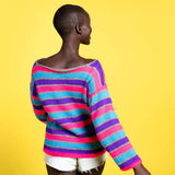 KNITTING PATTERN DOWNLOAD - FREE CARON BOLD STRIPES BOATNECK PULLOVER PATTERN, XS/S