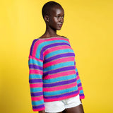 KNITTING PATTERN DOWNLOAD - FREE CARON BOLD STRIPES BOATNECK PULLOVER PATTERN, XS/S