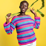 KNITTING PATTERN DOWNLOAD - FREE CARON BOLD STRIPES BOATNECK PULLOVER PATTERN, XS/S