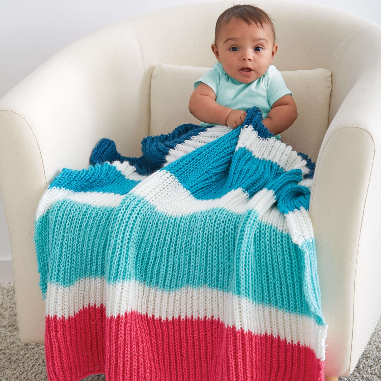 Caron Bold Stripes Knit Baby Blanket (Digital Download)