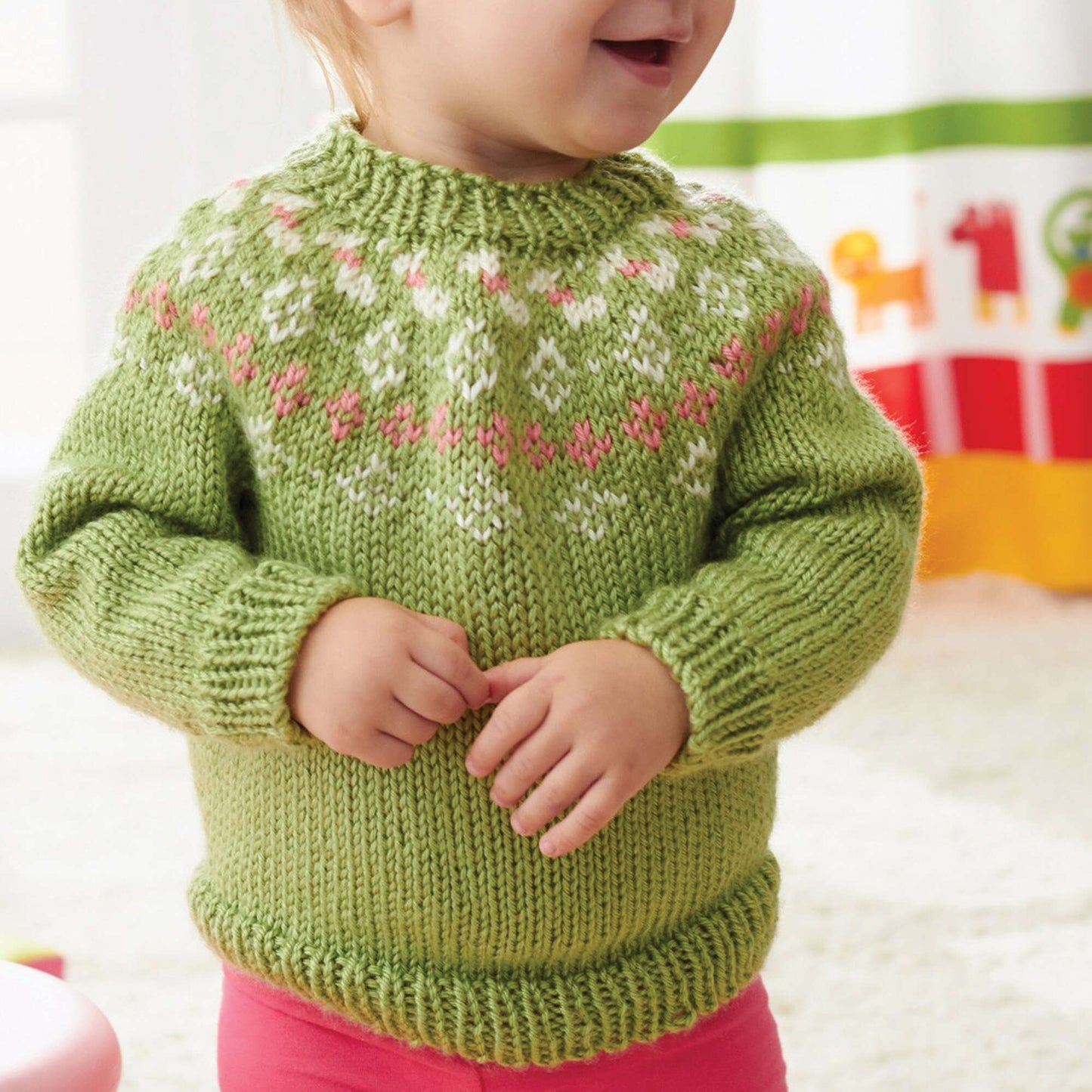 Caron Knit Girls' Garden Flowers Fair Isle Yoke Sweater (Digital Download)