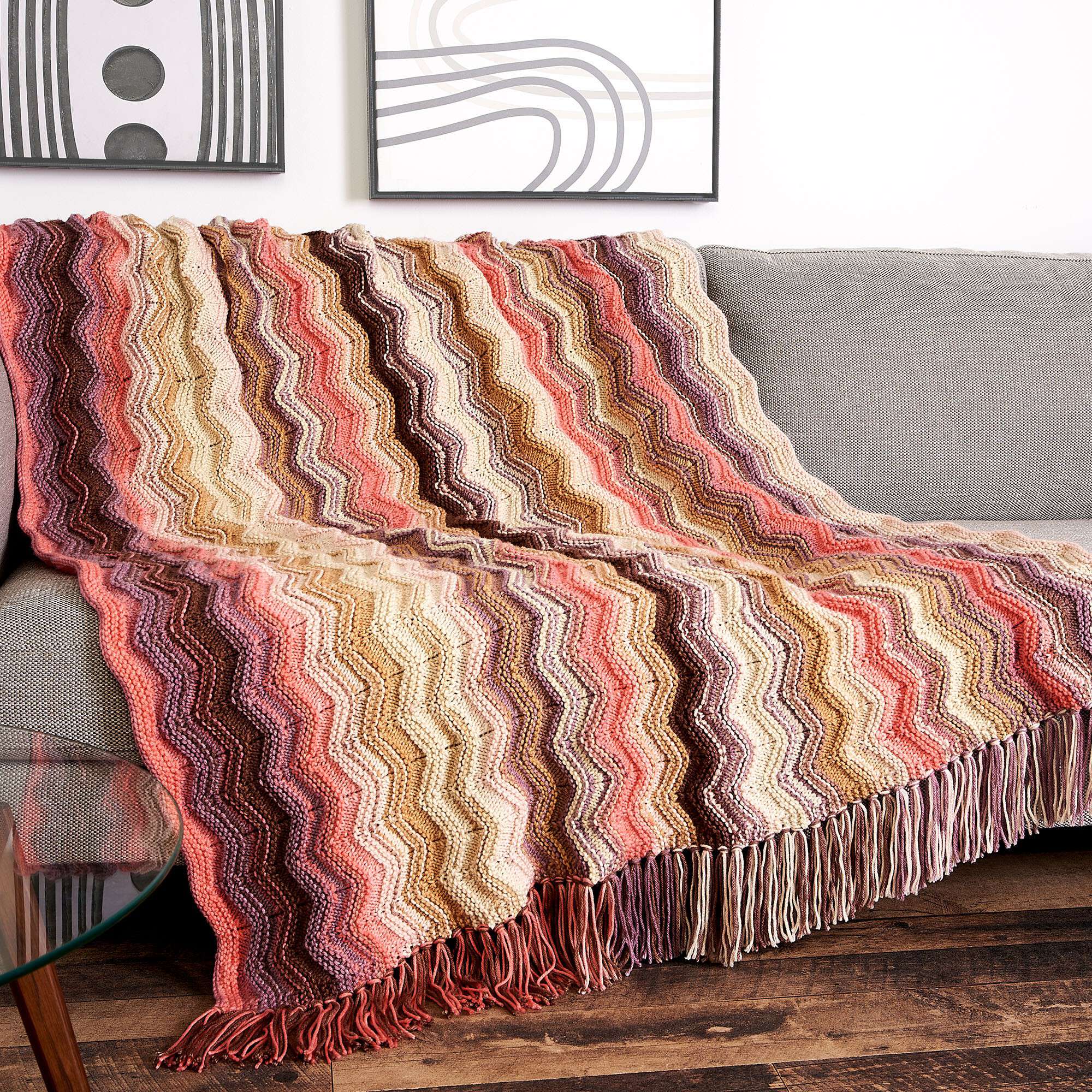 Caron Fading Ombre Knit Ripple Blanket (Digital Download)