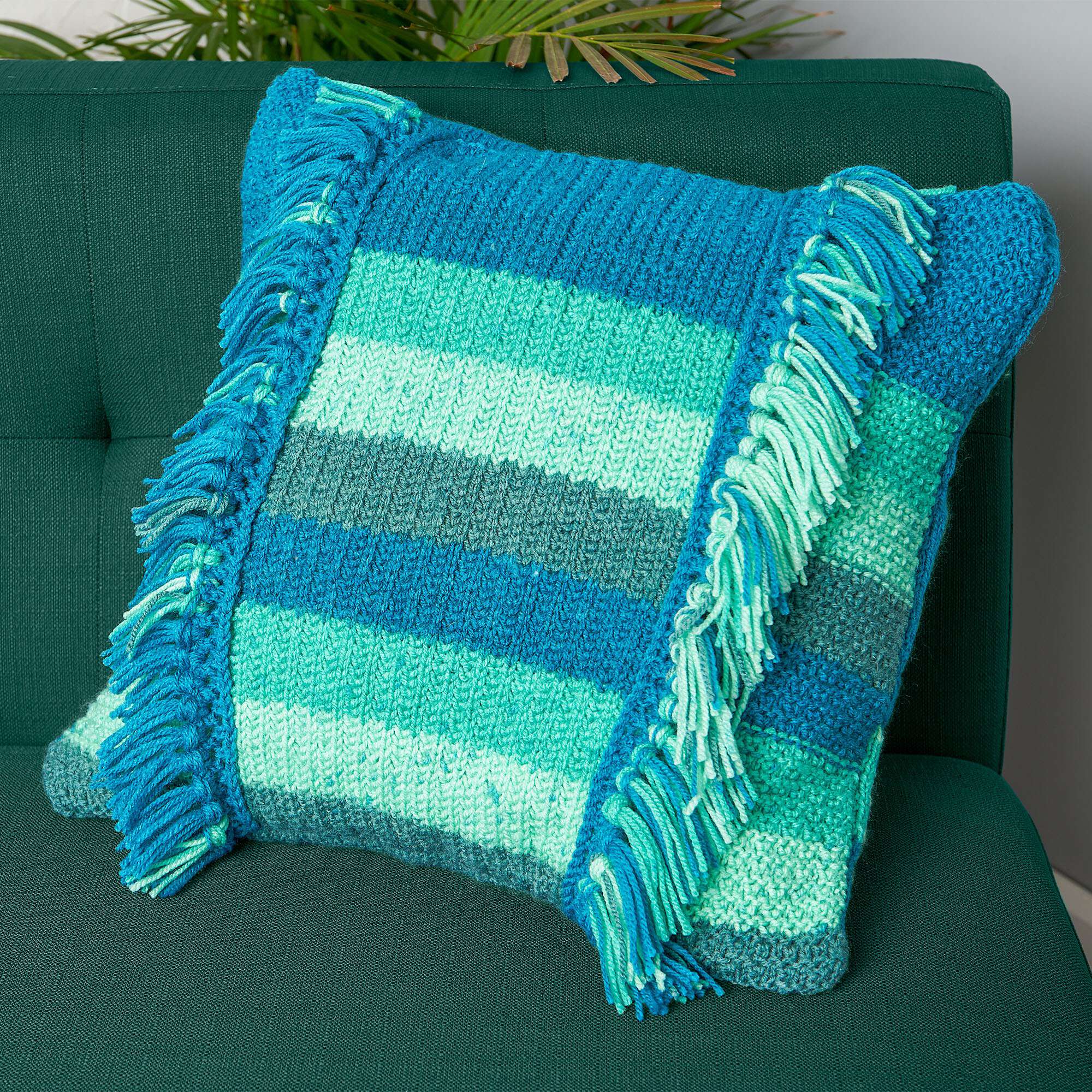 Caron Tasseled Fringe Knit Pillow (Digital Download)