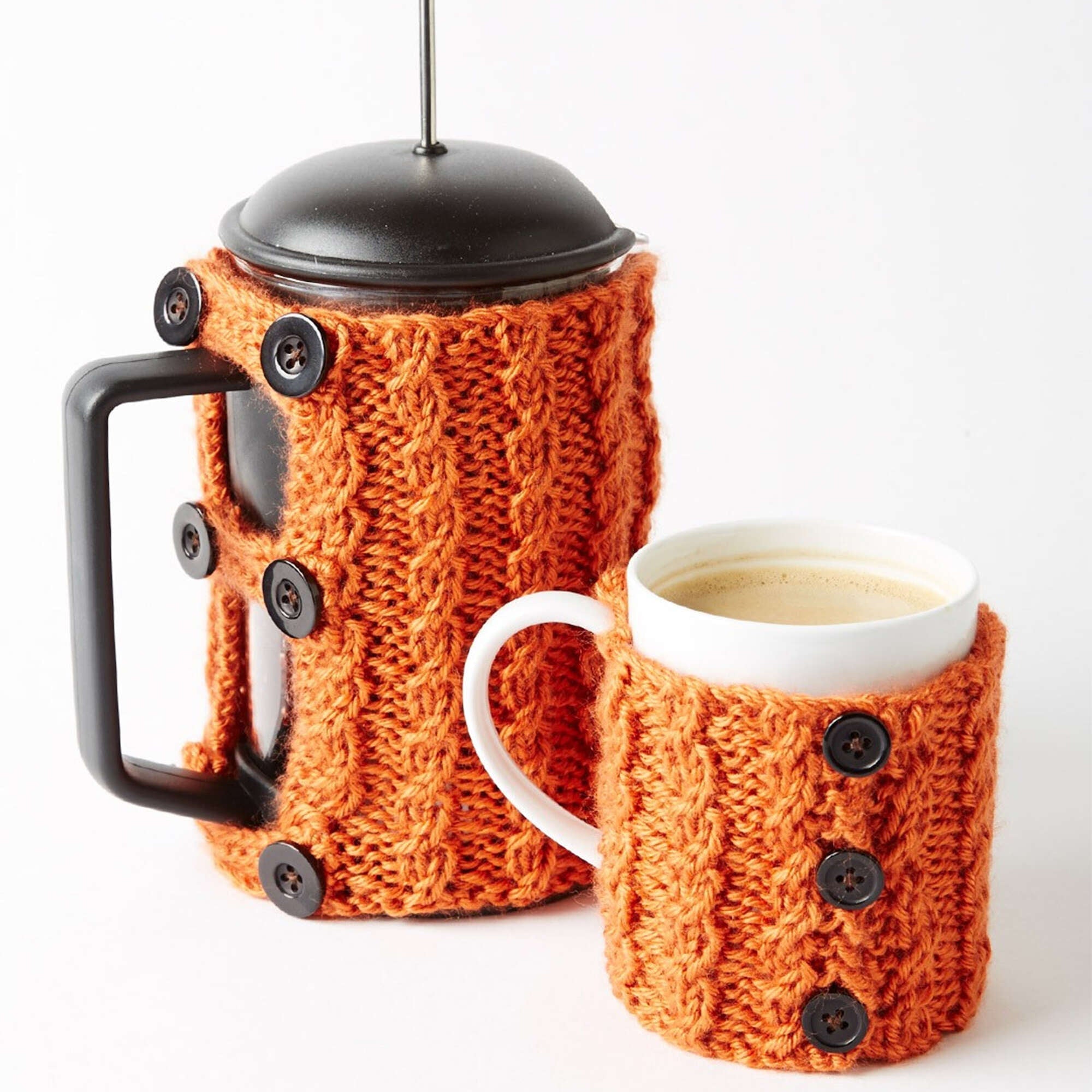 Caron Knit Coffee Press and Mug Cozies (Digital Download)