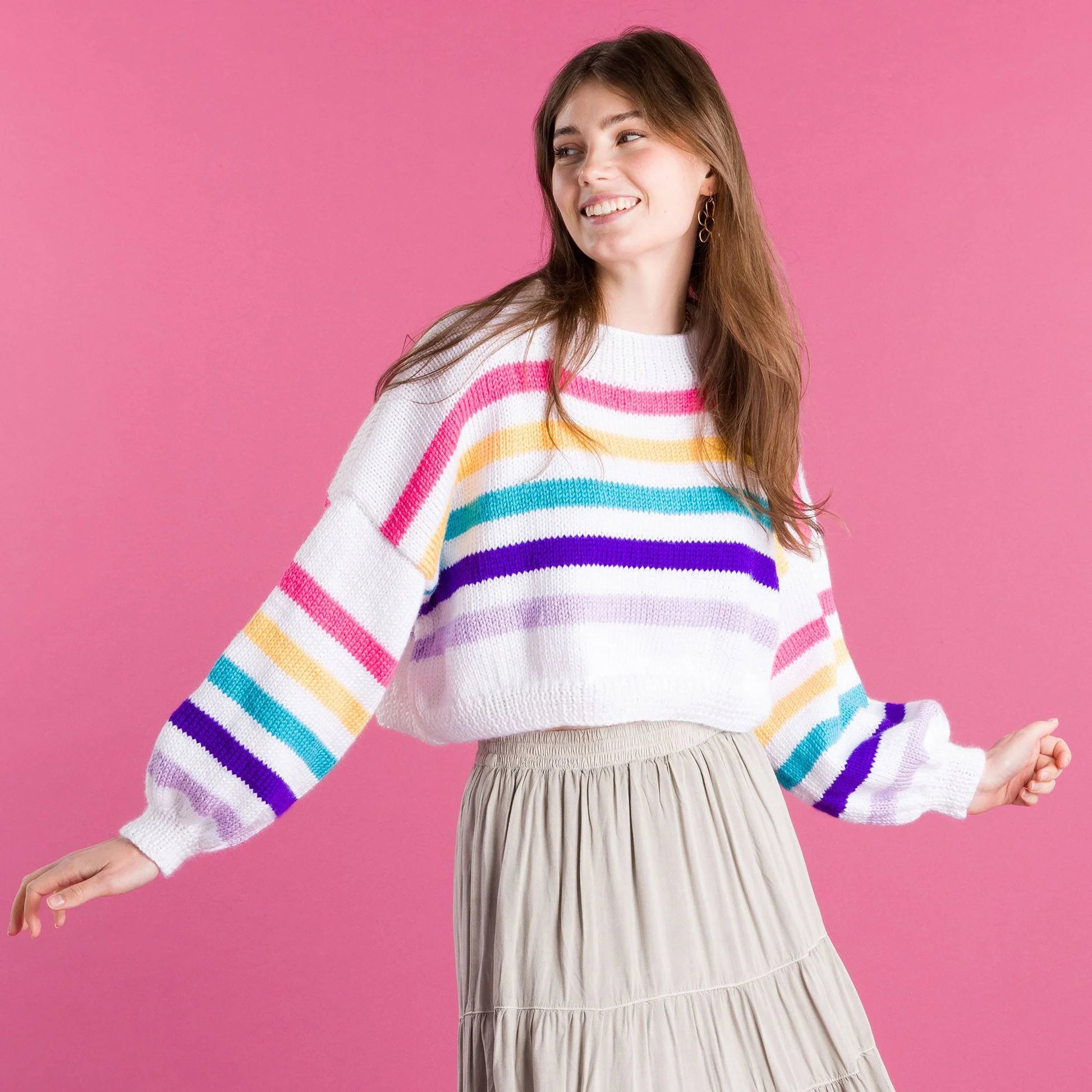 KNITTING PATTERN DOWNLOAD - Free Caron Dropped & Cropped Knit Pullover Pattern, XS/S/M