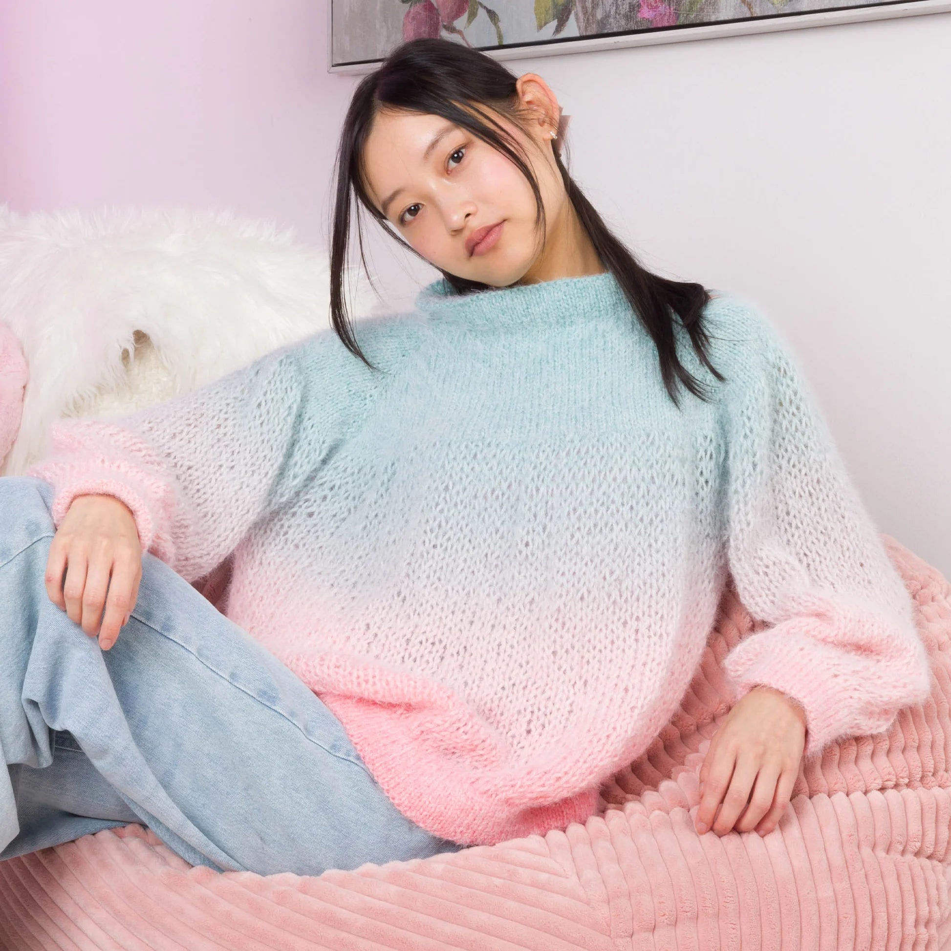 KNITTING PATTERN DOWNLOAD - Free Caron Pastel Bubble Knit Pullover Pattern, XS/S