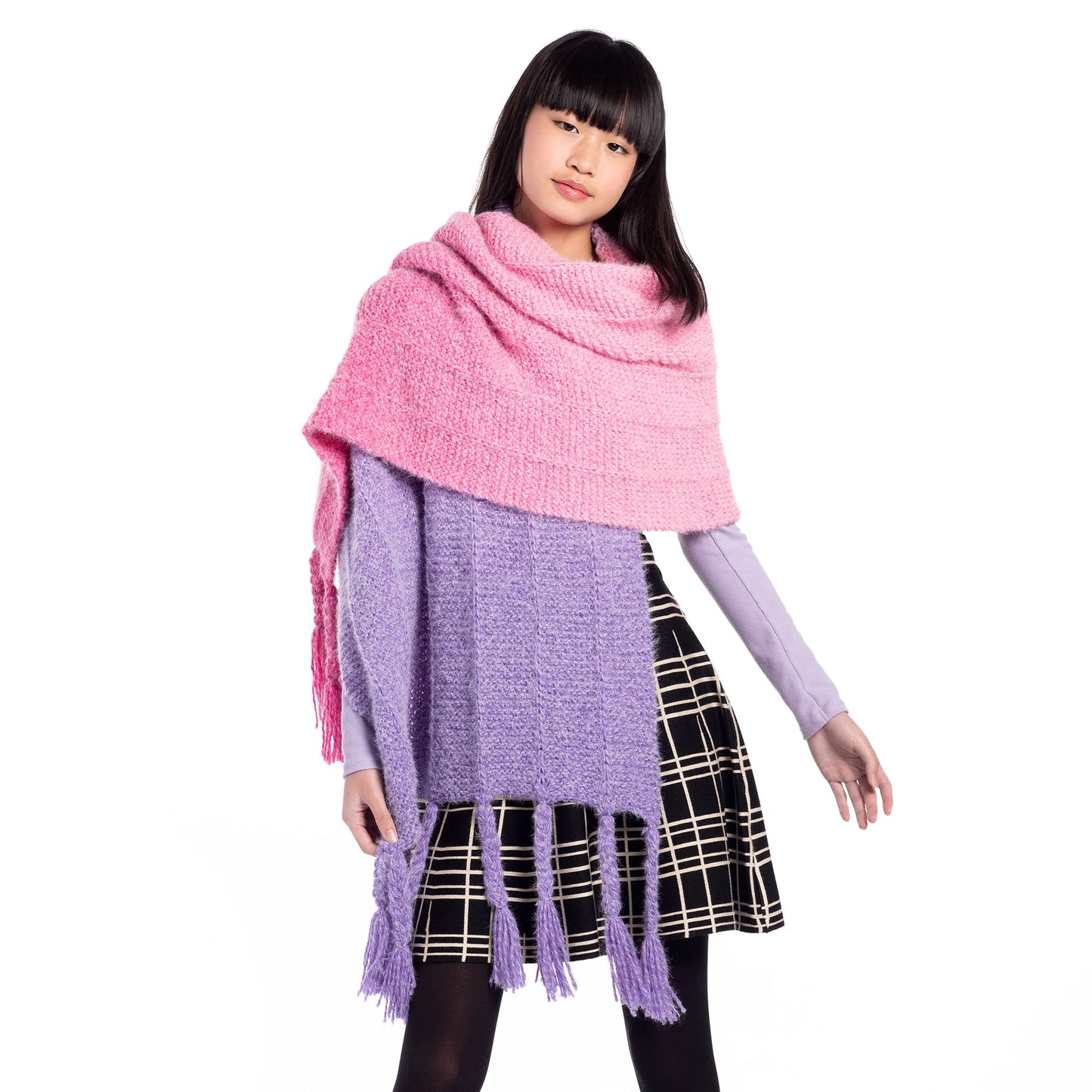 KNITTING PATTERN DOWNLOAD - Free Caron Braided Fringe Knit Blanket Scarf Pattern