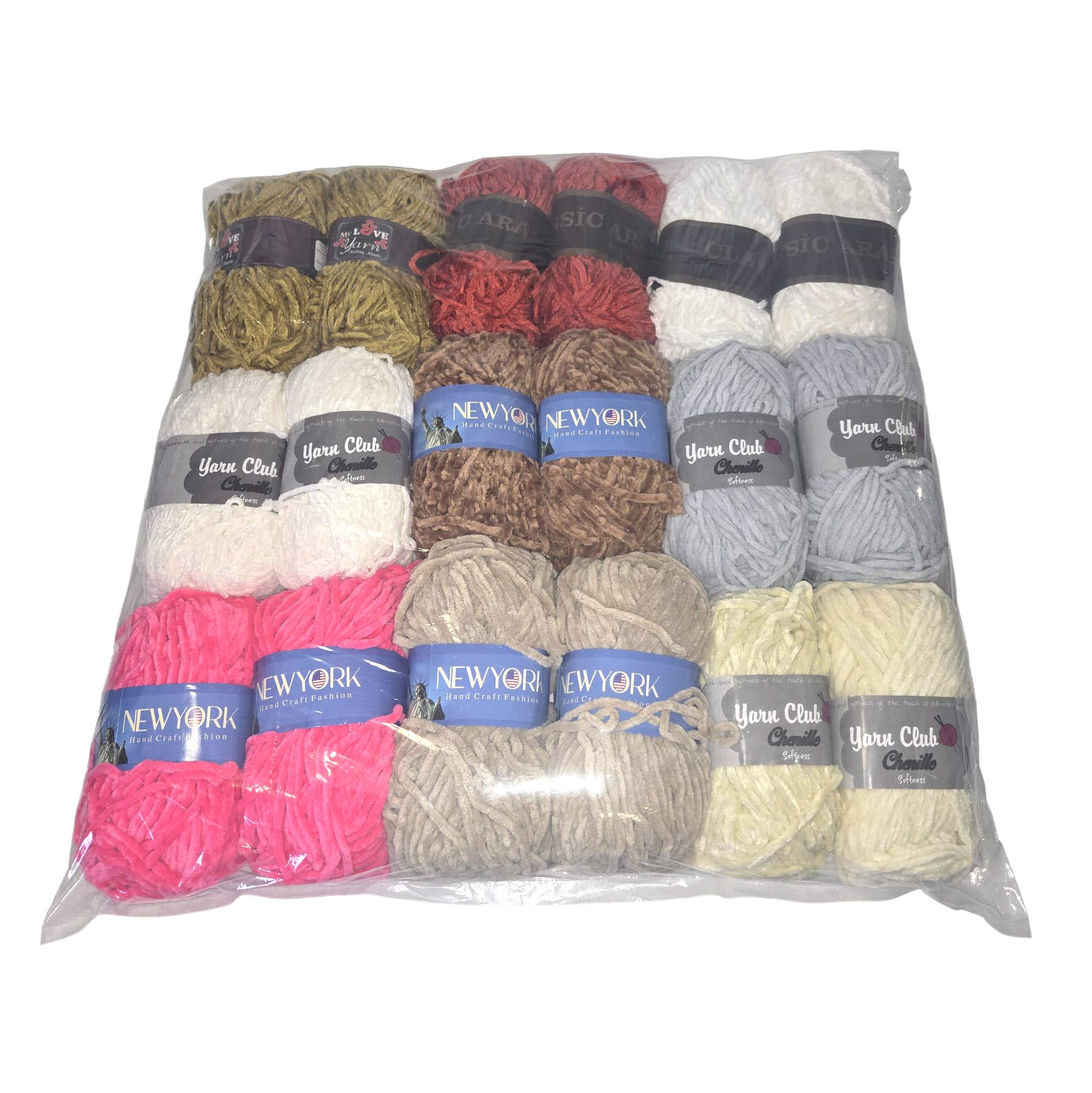 Mystery Chenille Yarn Box - 18 x 100g Balls of Chenille Yarn, 2 Balls of each colour