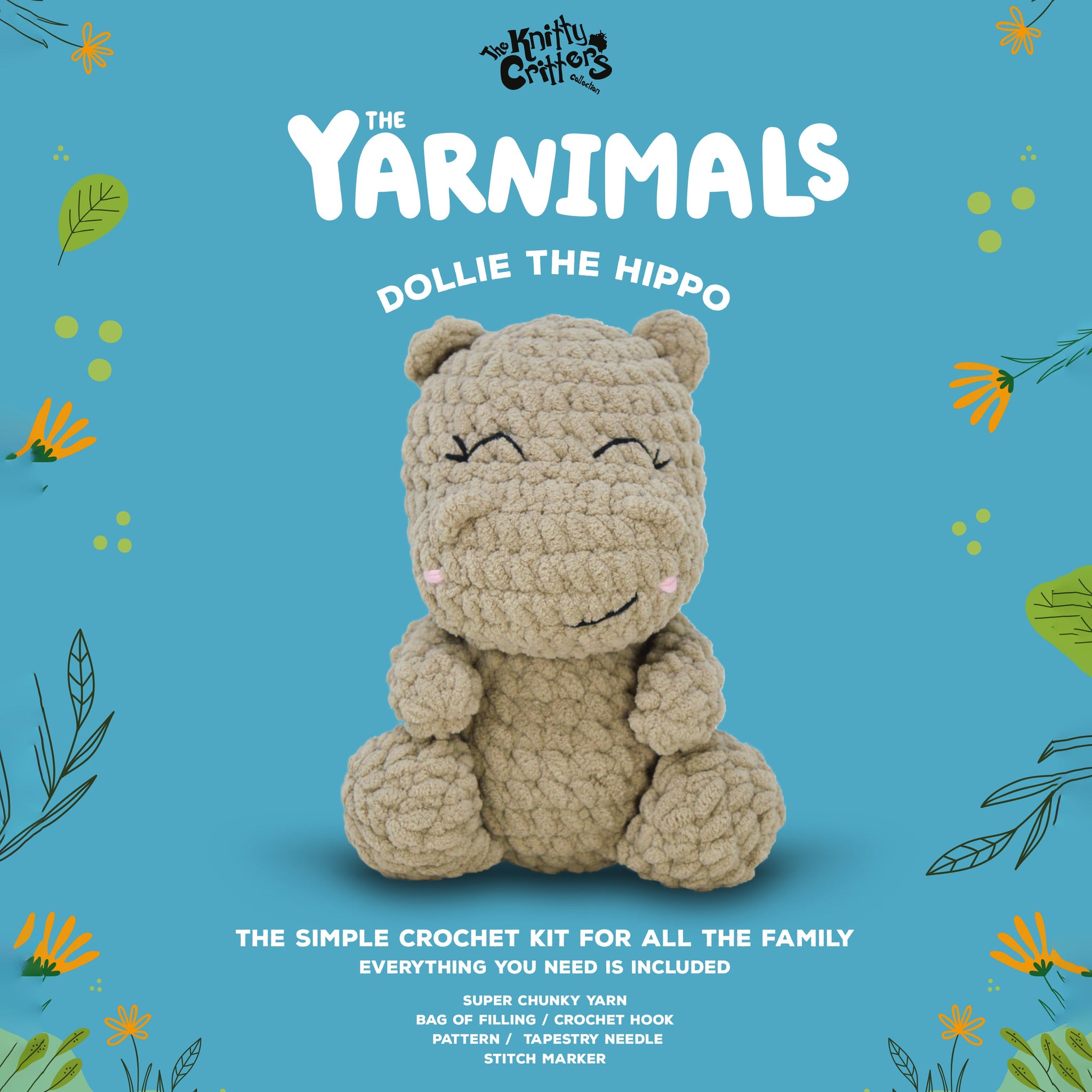 Knitty Critter Crochet Kit - Yarnimals - Dollie The Hippo