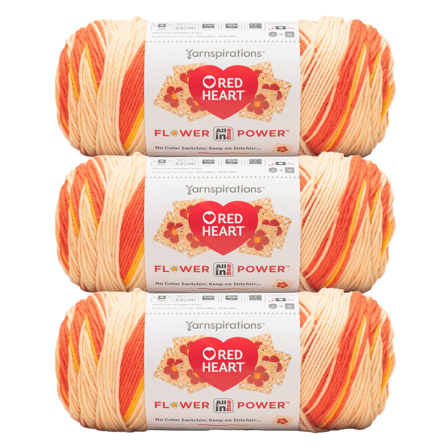 3 Pack of Red Heart All In One Flower Power Yarn 250g