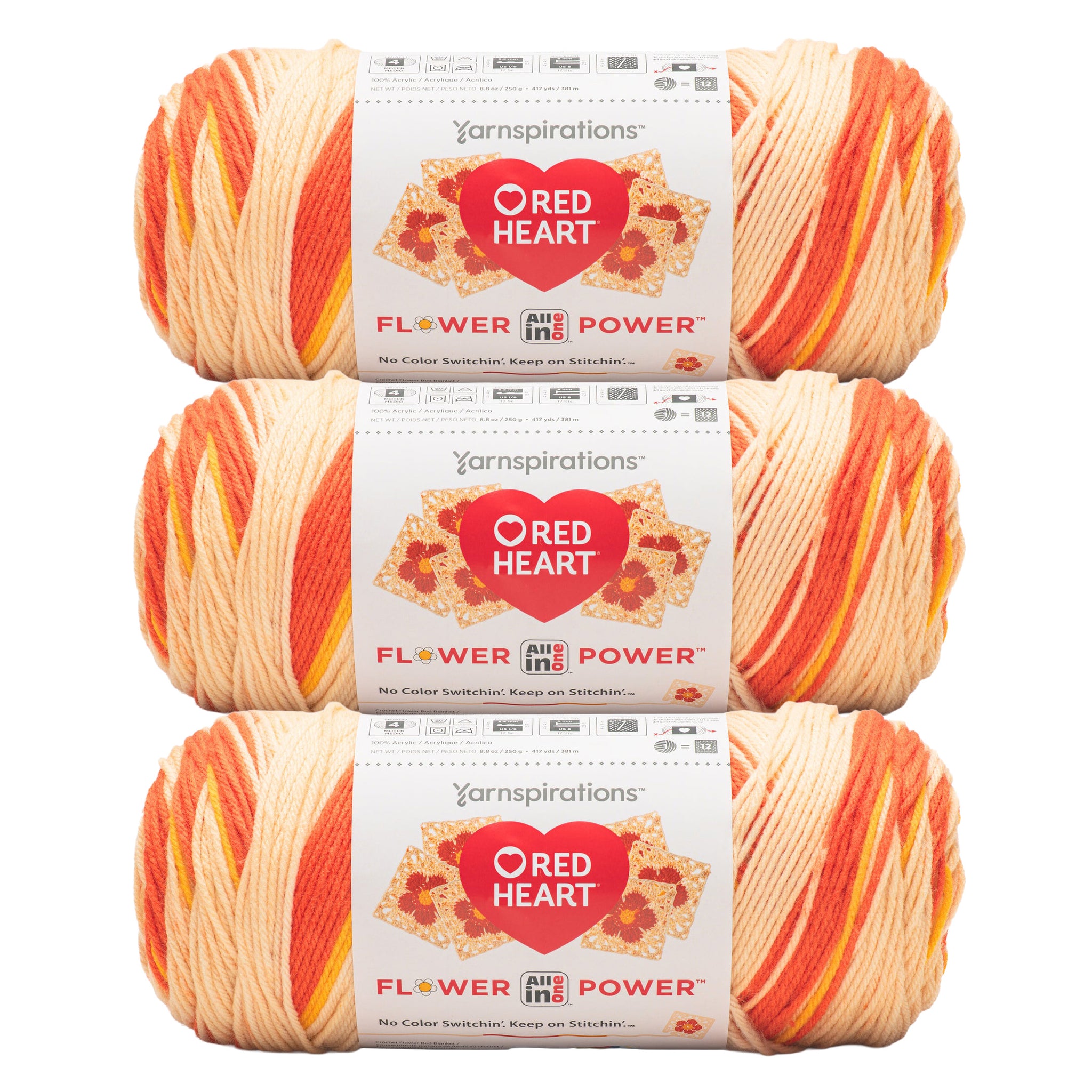 3 Pack of Red Heart All In One Flower Power Yarn 250g