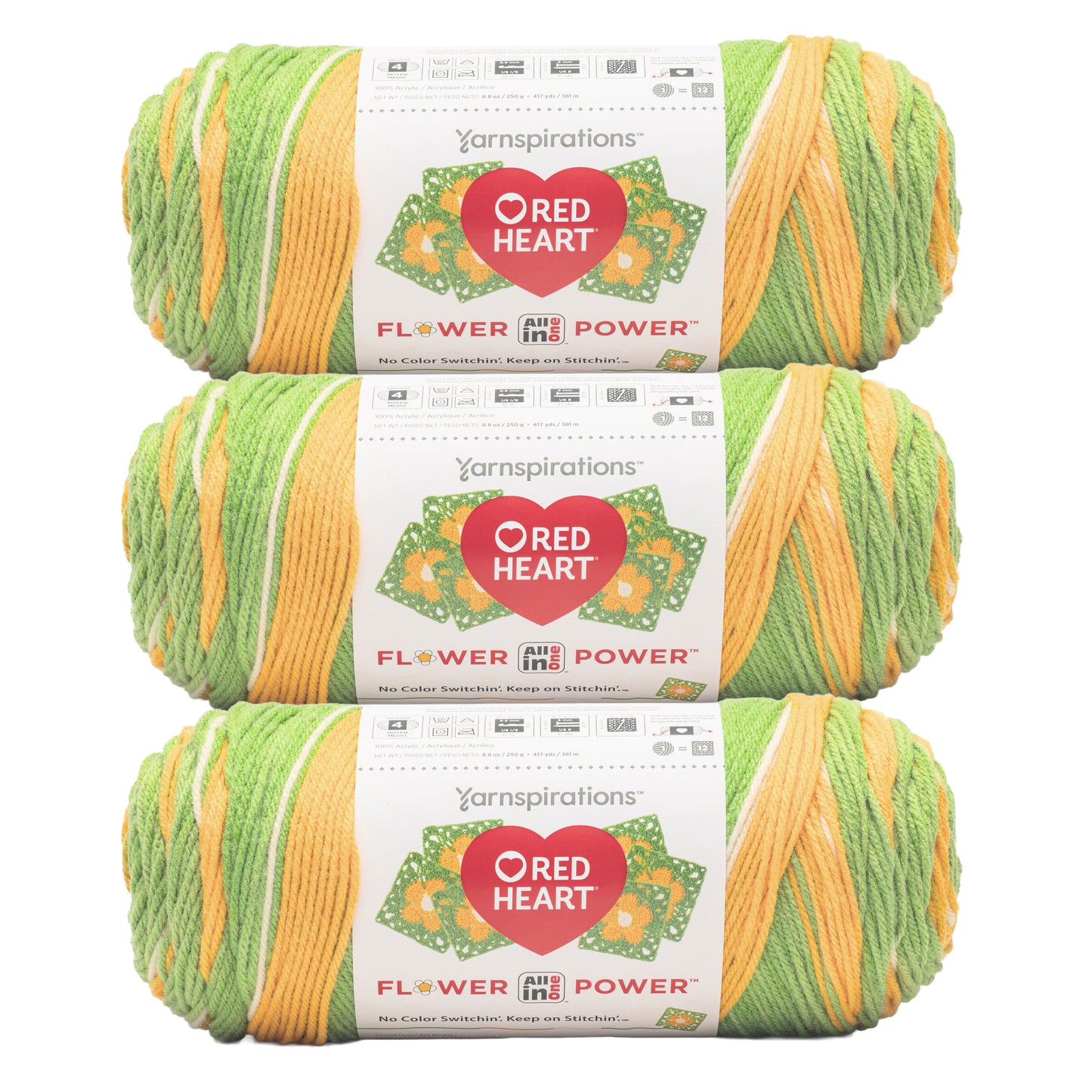 3 Pack of Red Heart All In One Flower Power Yarn 250g