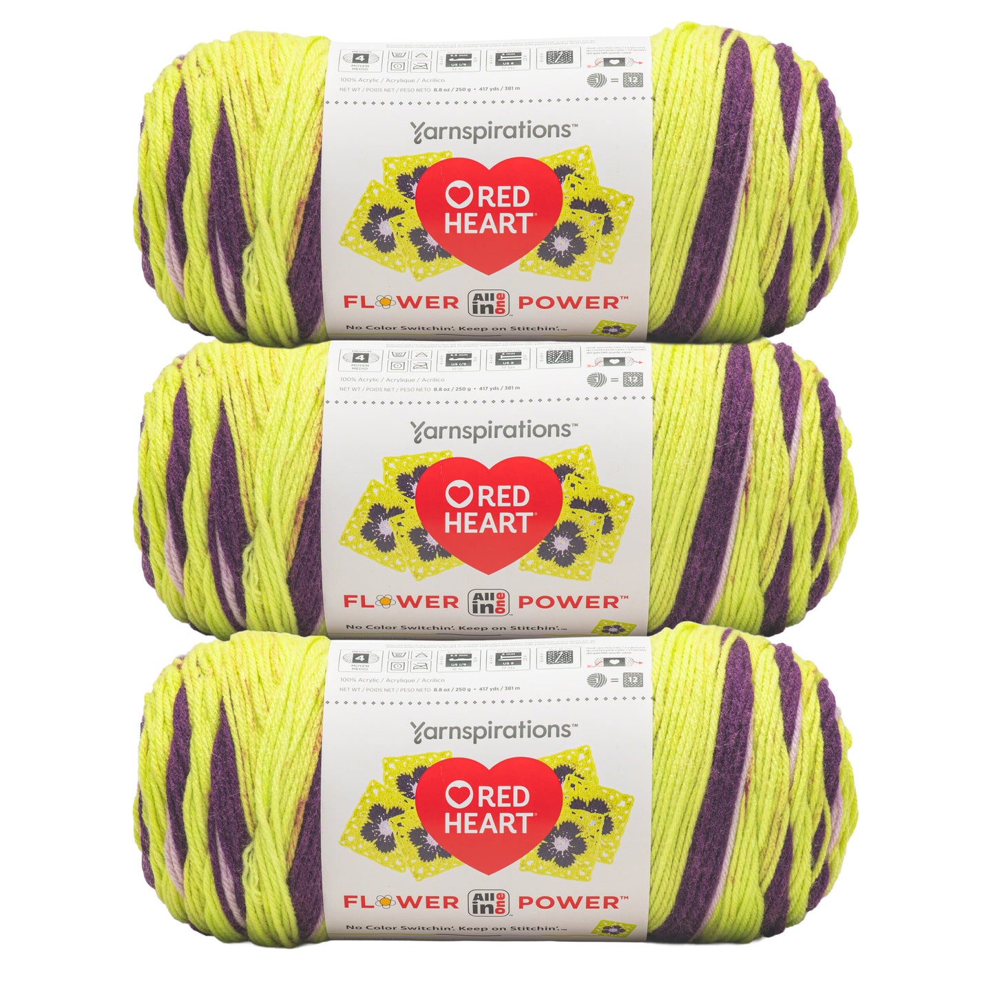 3 Pack of Red Heart All In One Flower Power Yarn 250g