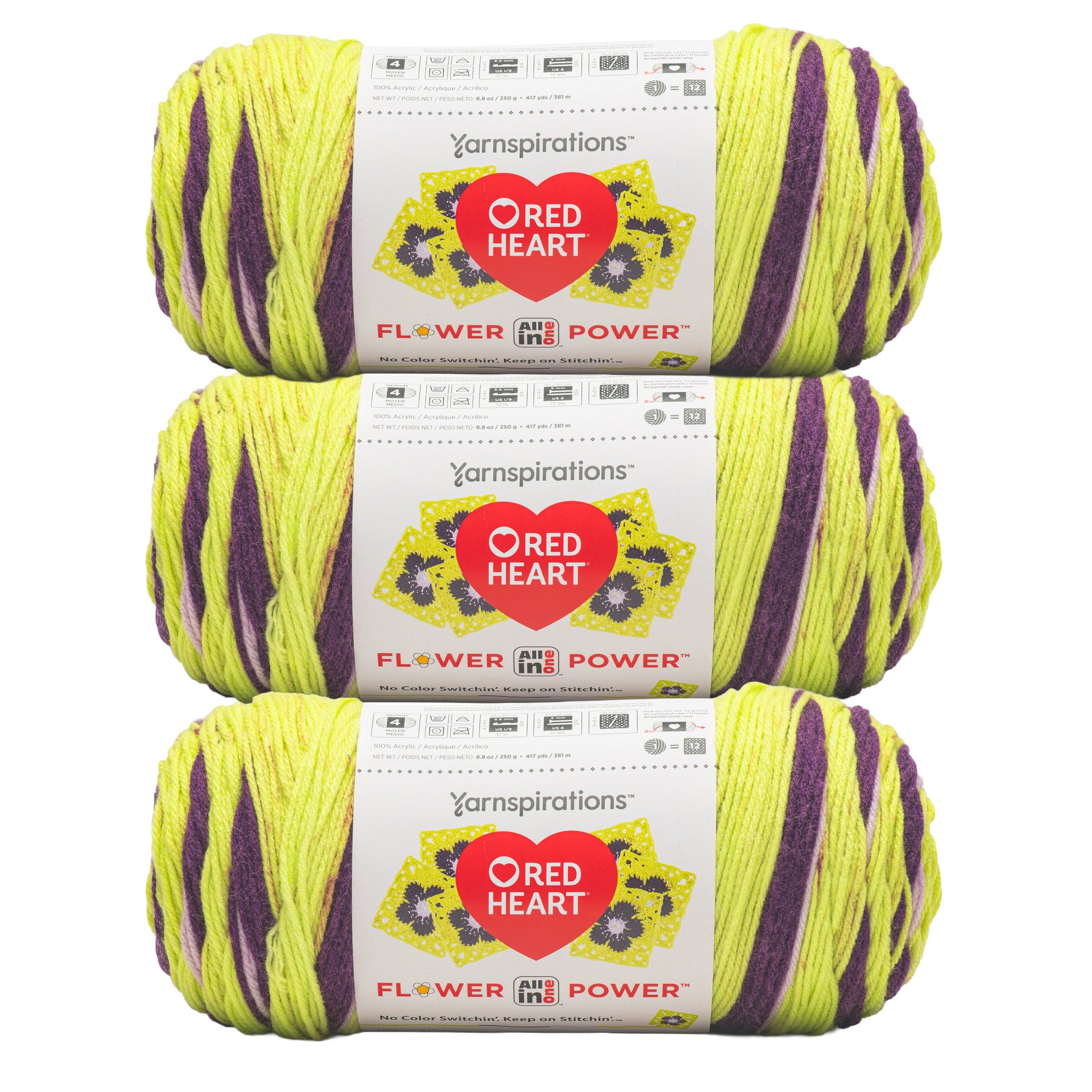 3 Pack of Red Heart All In One Flower Power Yarn 250g