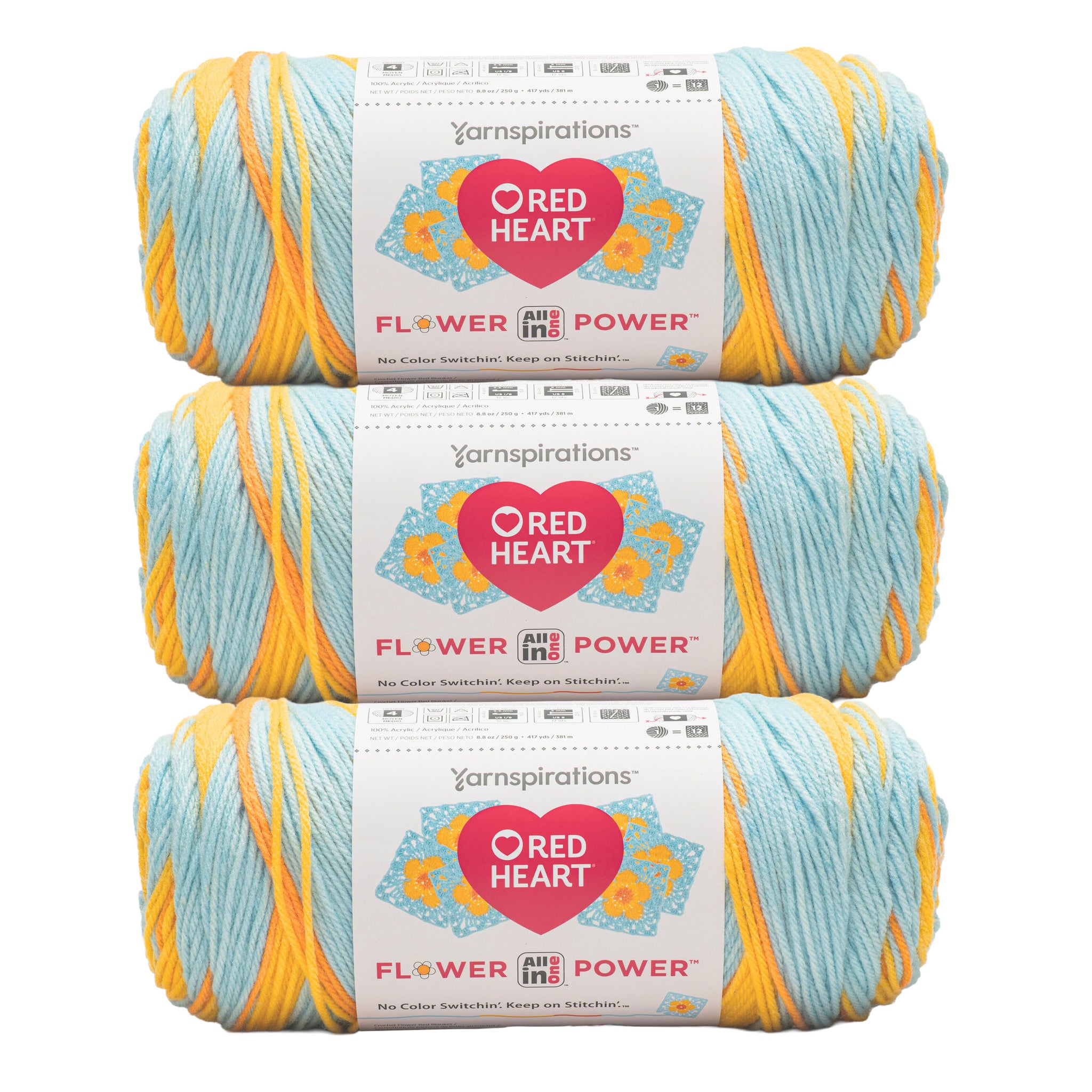 3 Pack of Red Heart All In One Flower Power Yarn 250g