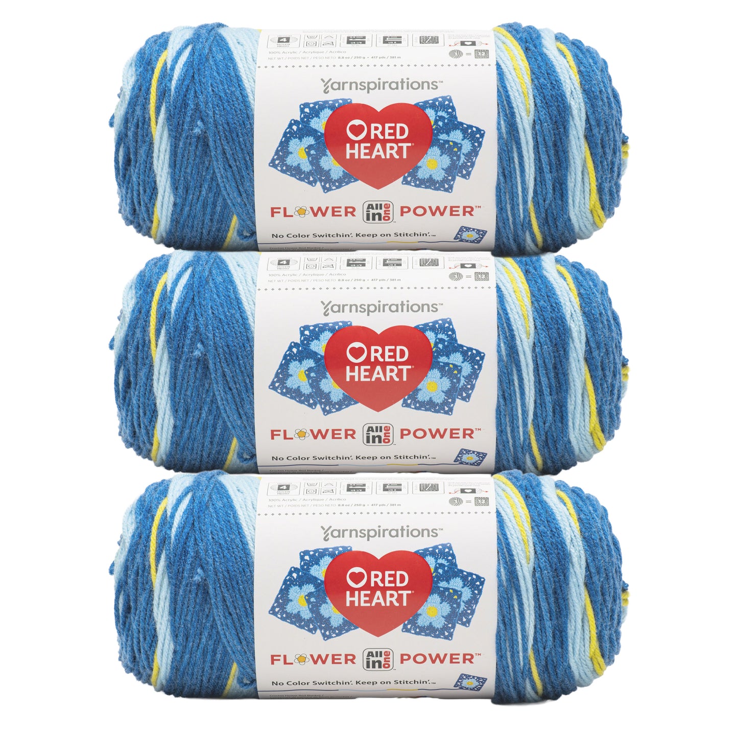 3 Pack of Red Heart All In One Flower Power Yarn 250g