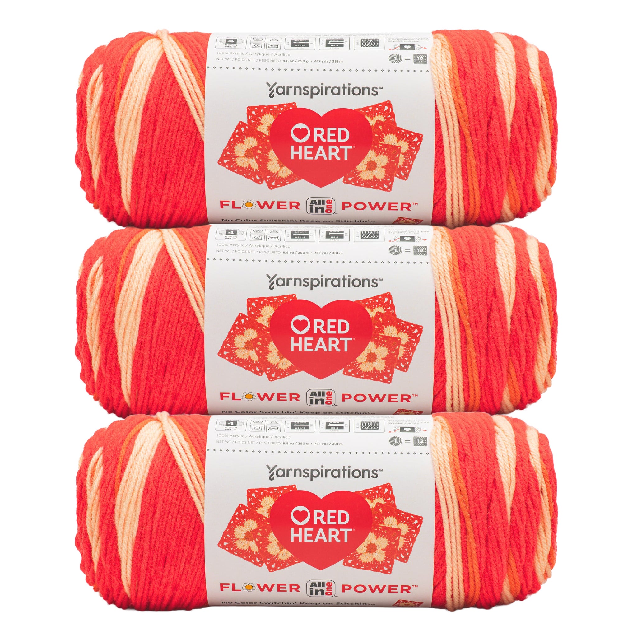 3 Pack of Red Heart All In One Flower Power Yarn 250g