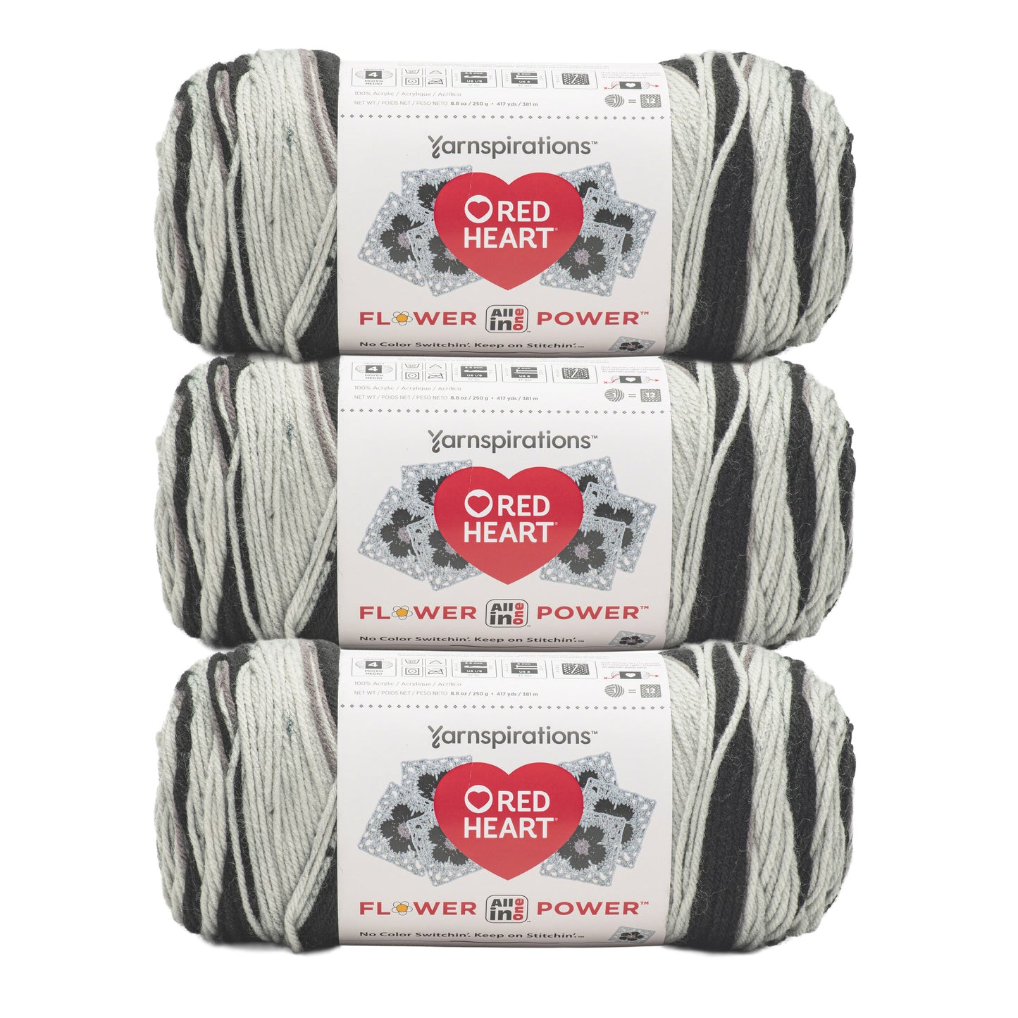 3 Pack of Red Heart All In One Flower Power Yarn 250g