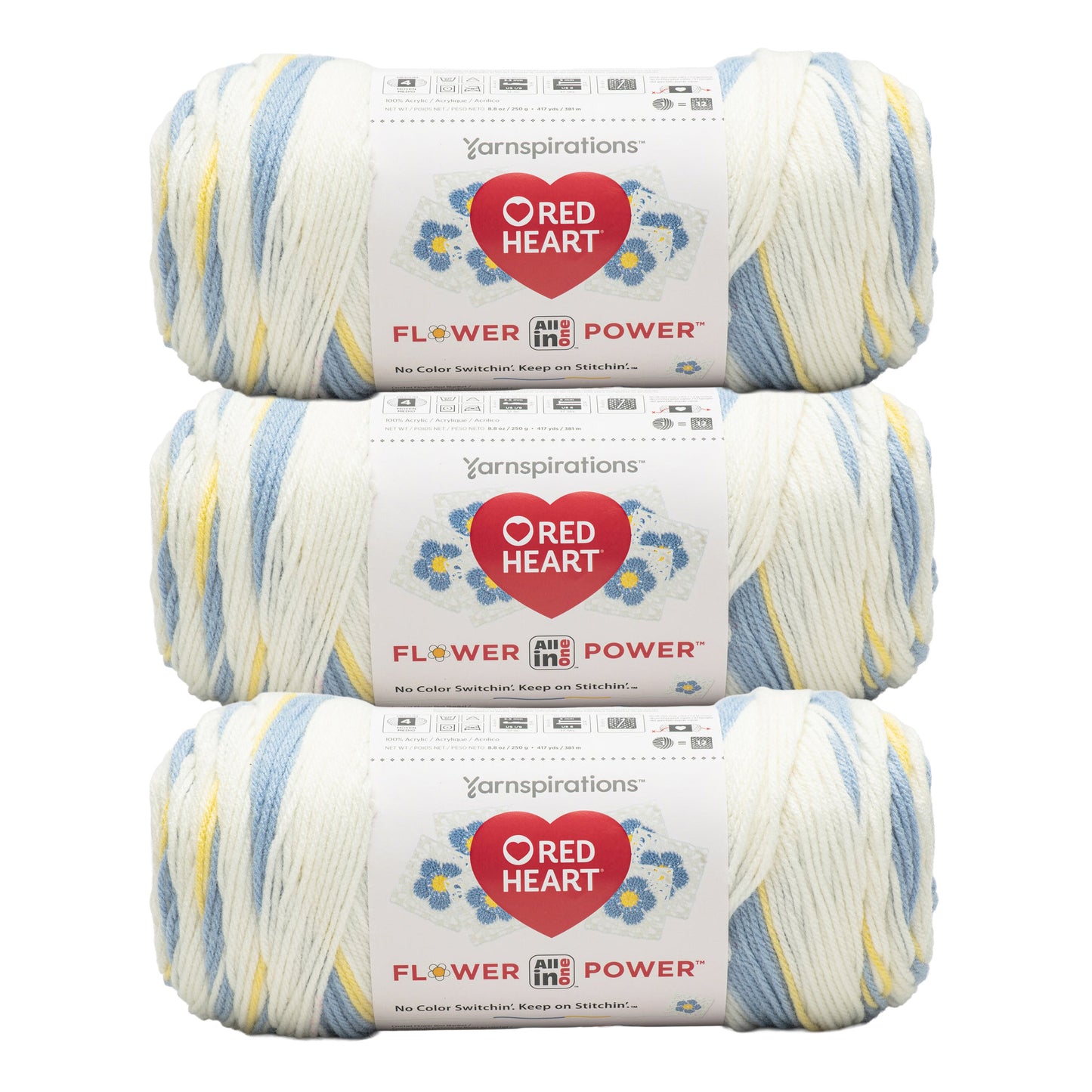 3 Pack of Red Heart All In One Flower Power Yarn 250g