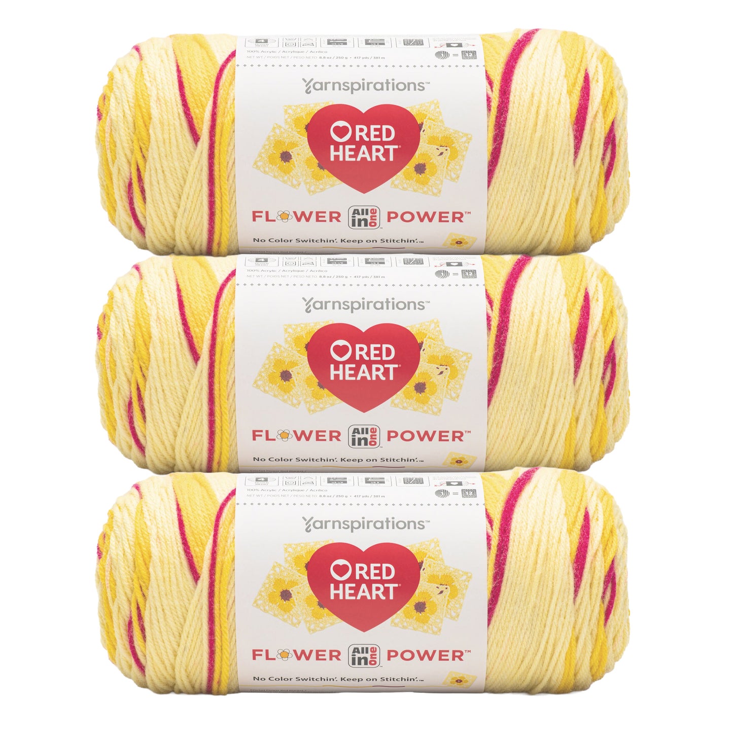 3 Pack of Red Heart All In One Flower Power Yarn 250g