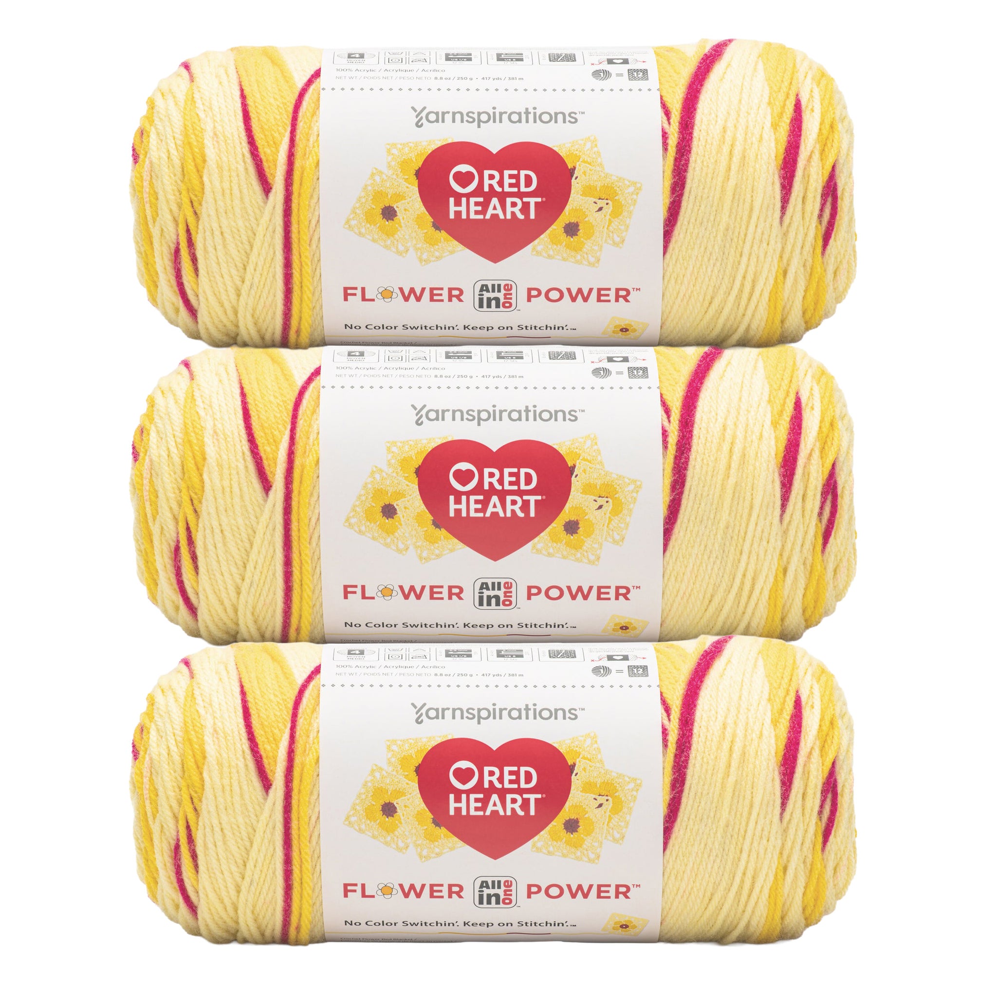 3 Pack of Red Heart All In One Flower Power Yarn 250g