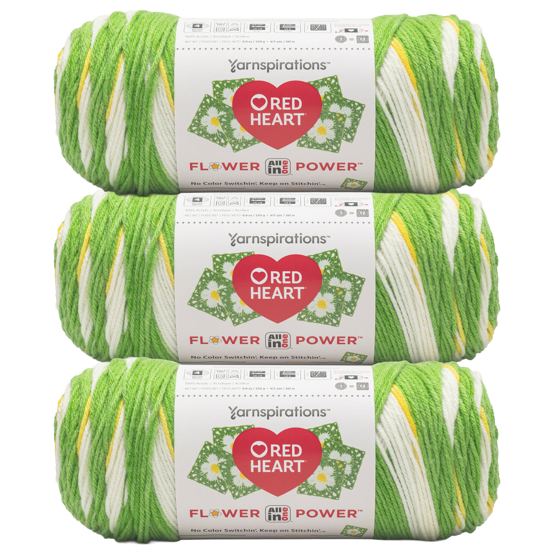 3 Pack of Red Heart All In One Flower Power Yarn 250g
