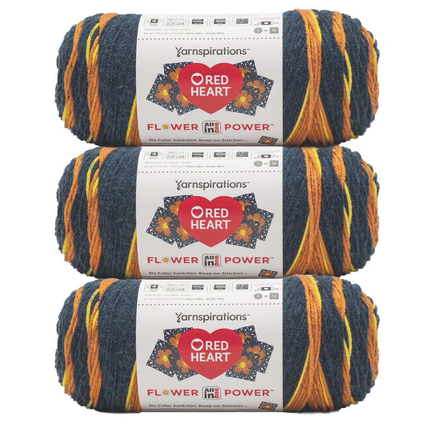 3 Pack of Red Heart All In One Flower Power Yarn 250g