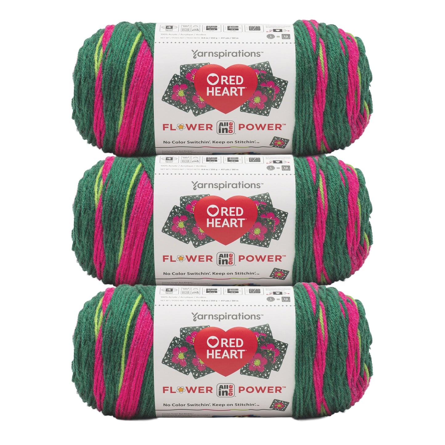 3 Pack of Red Heart All In One Flower Power Yarn 250g