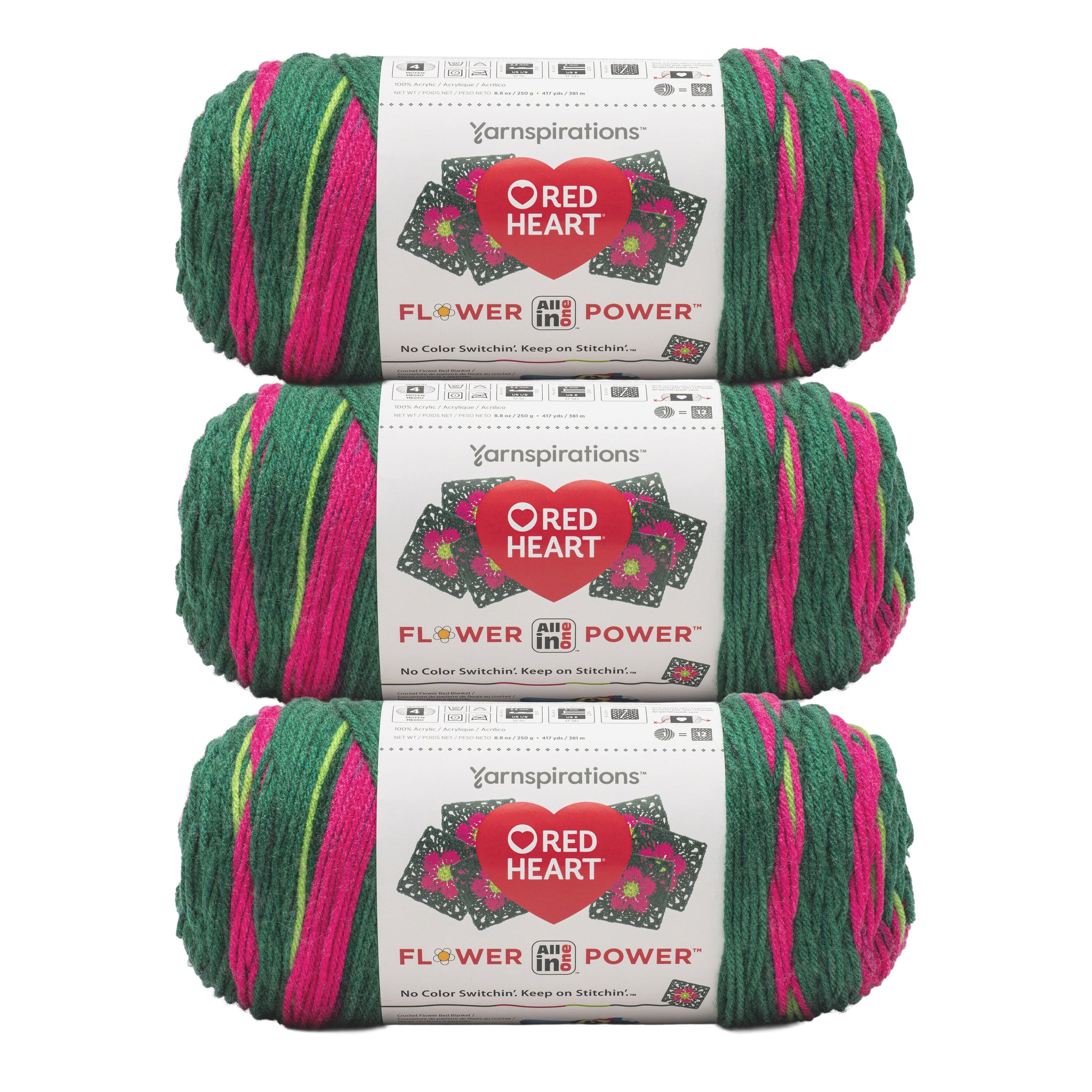 3 Pack of Red Heart All In One Flower Power Yarn 250g