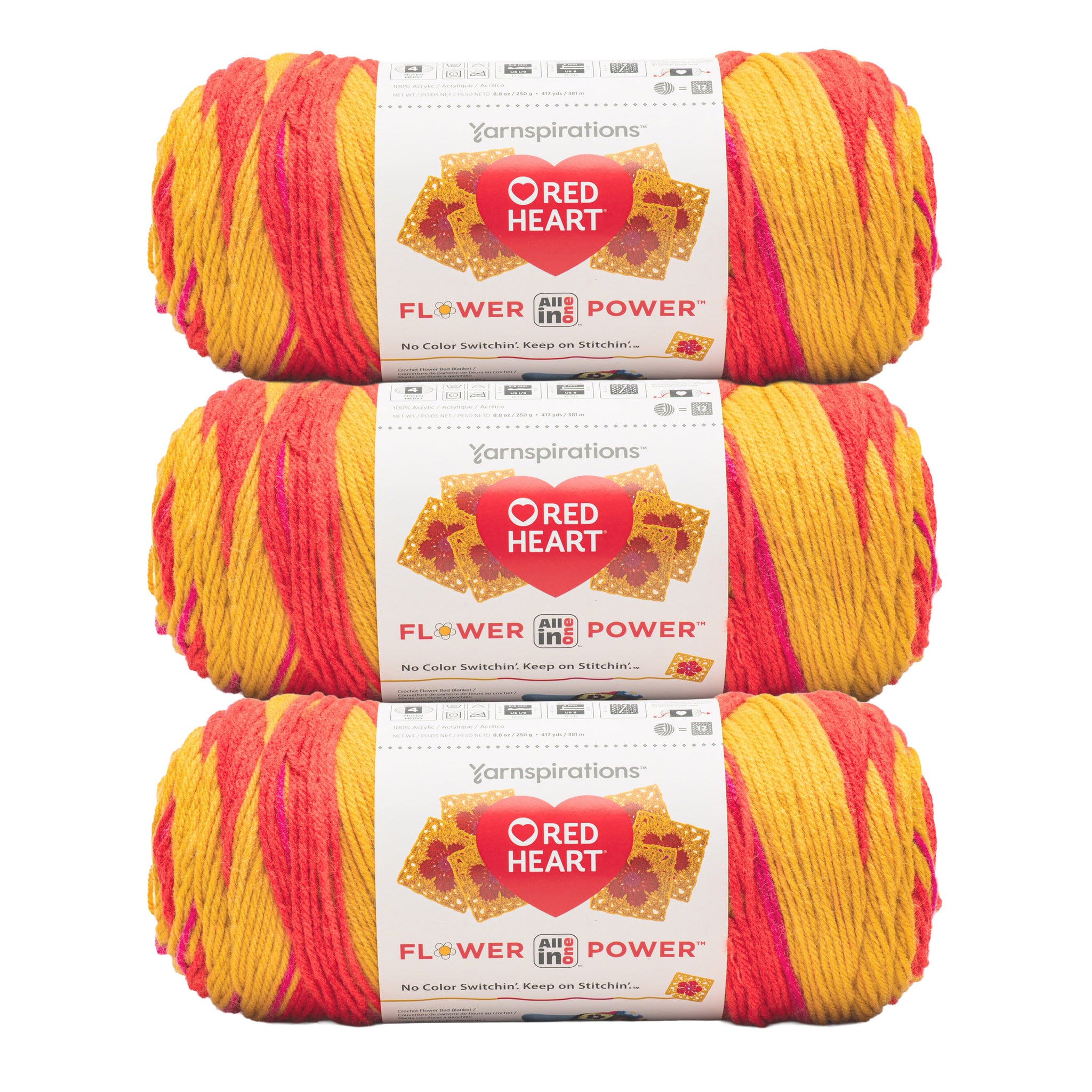 3 Pack of Red Heart All In One Flower Power Yarn 250g