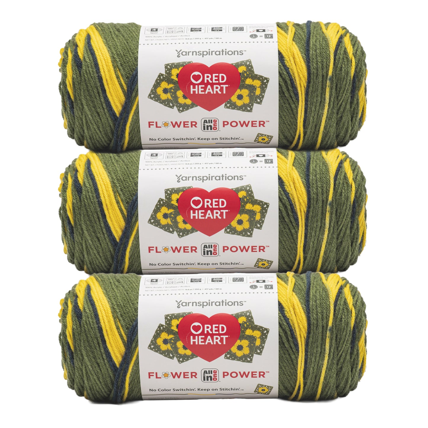 3 Pack of Red Heart All In One Flower Power Yarn 250g