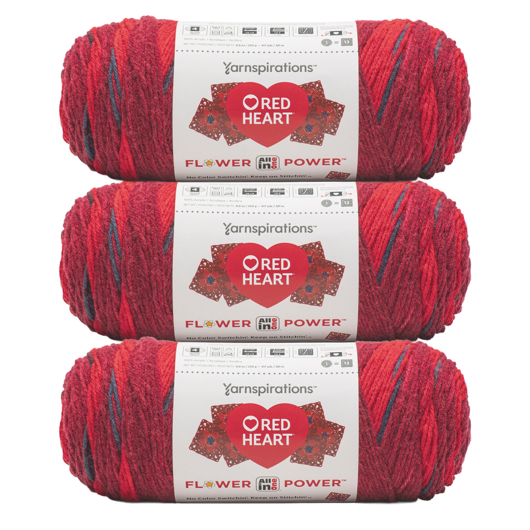 3 Pack of Red Heart All In One Flower Power Yarn 250g