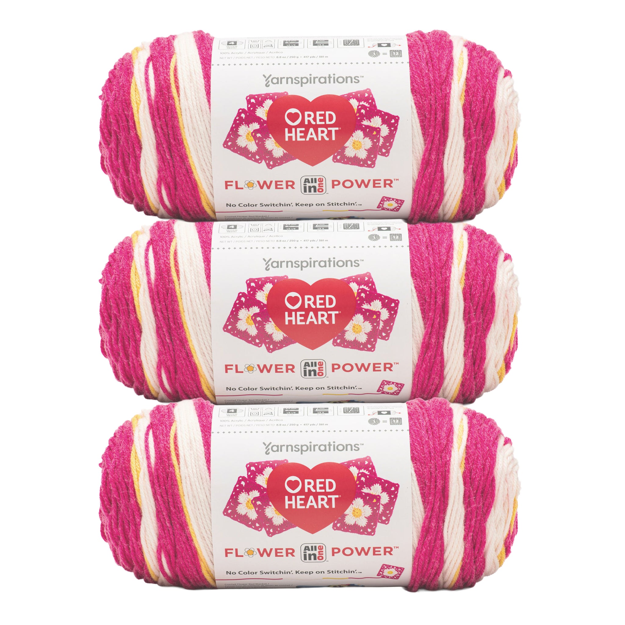 3 Pack of Red Heart All In One Flower Power Yarn 250g