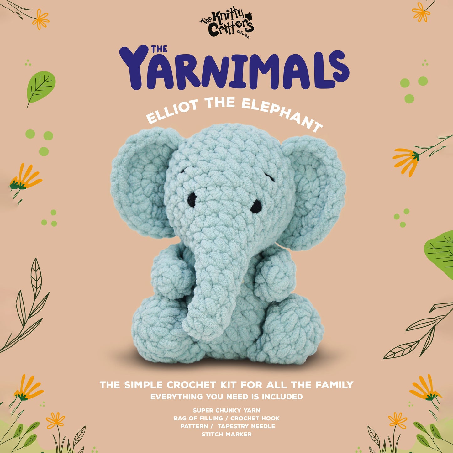 Knitty Critter Crochet Kit - Yarnimals - Elliot The Elephant