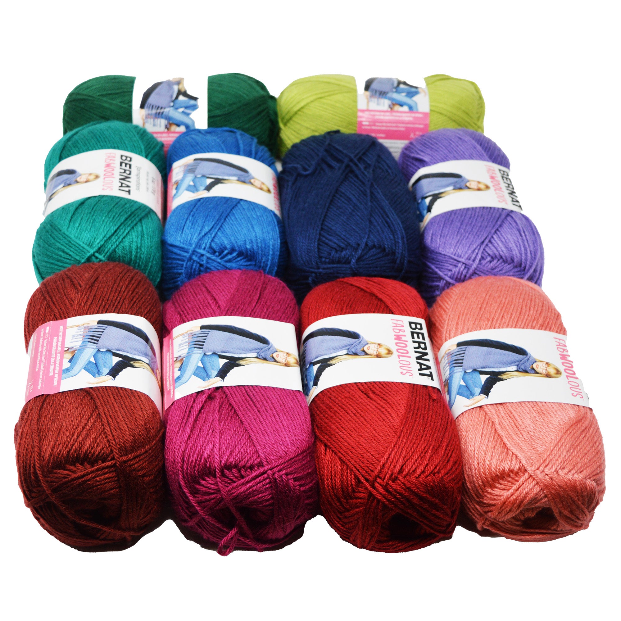 The FABWOOLOUS Box - 10 Balls of Assorted Bernat Fabwoolous Yarn + 6 FREE DOWNLOADABLE PATTERNS!!