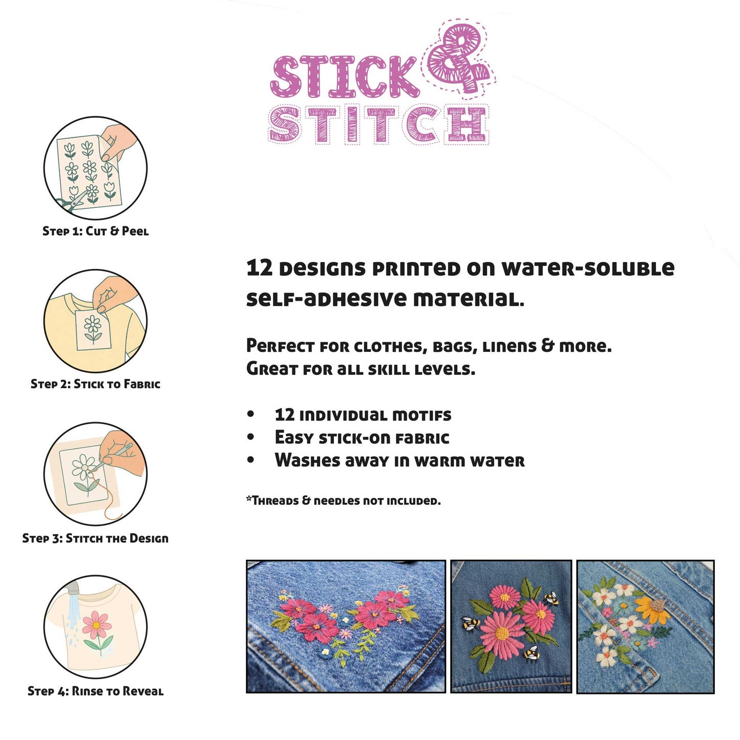 Stick & Stitch - Self Adhesive, Water Soluble Embroidery Templates - Summer Blooms