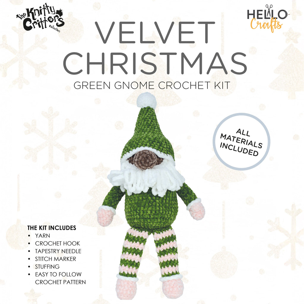 Knitty Critters - Velvet Christmas Crochet Kit - Green Gnome