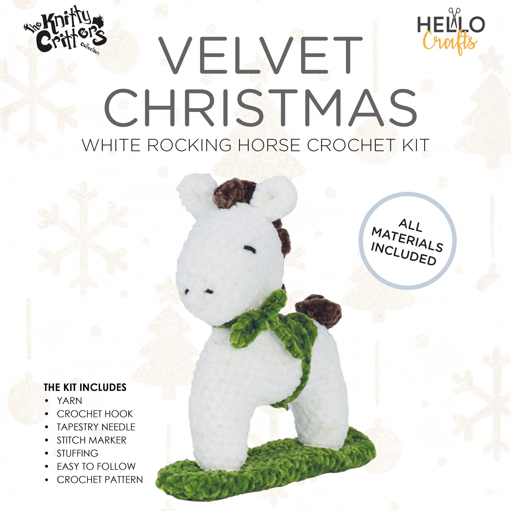 Knitty Critters - Velvet Christmas Crochet Kit - Green Rocking Horse
