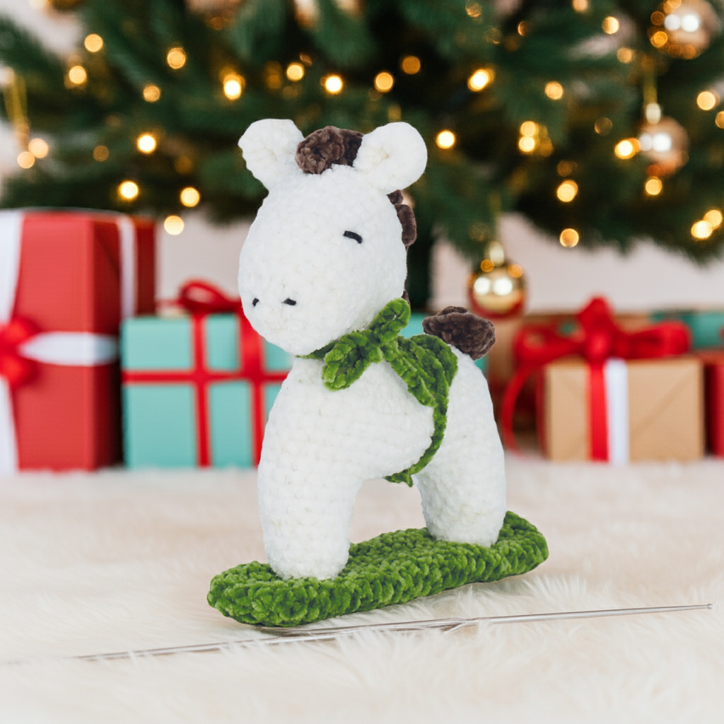 Knitty Critters - Velvet Christmas Crochet Kit - Green Rocking Horse