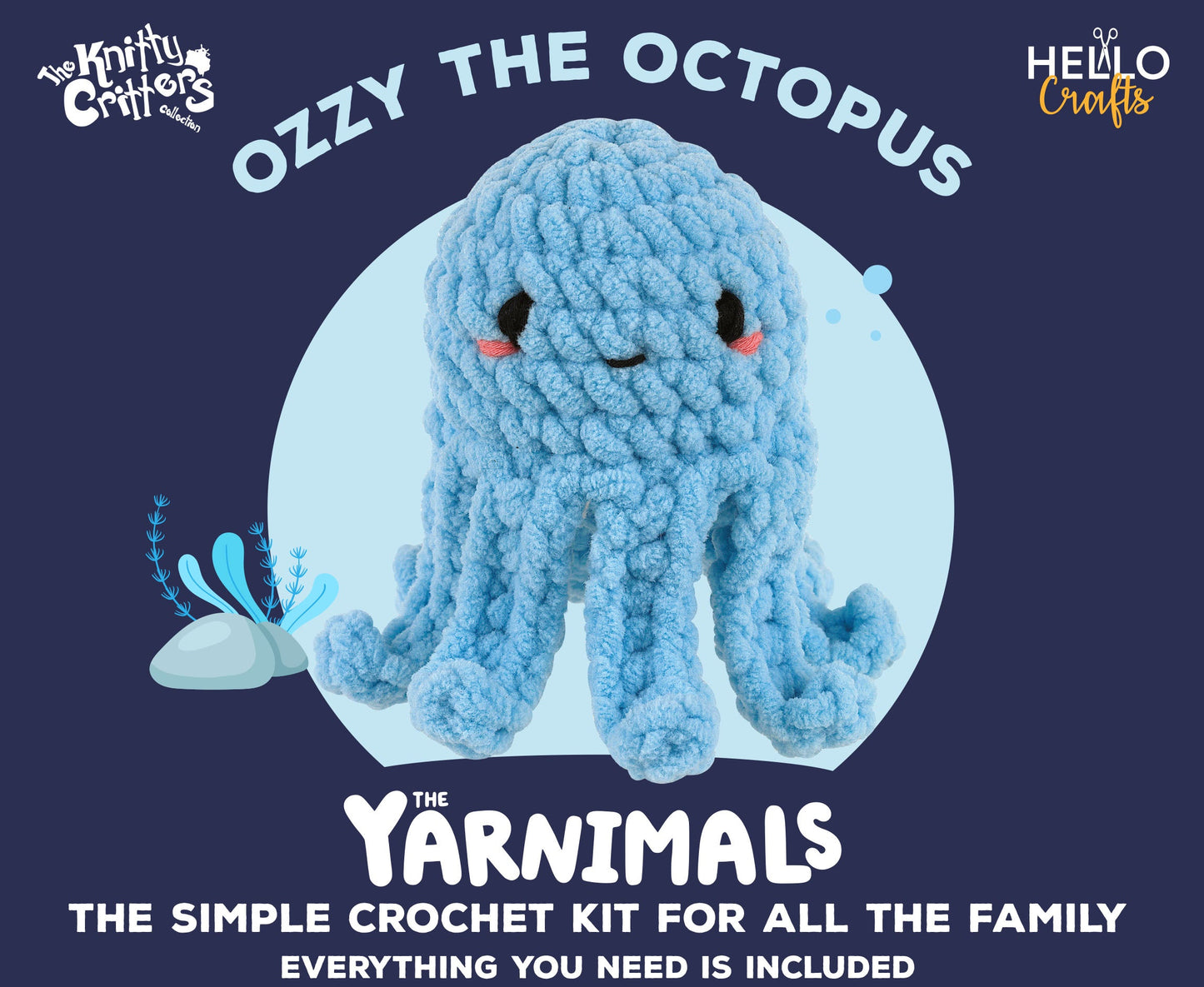 Knitty Critters - Yarnimals - Ozzy The Octopus | DIY Amigurumi Crochet Kit