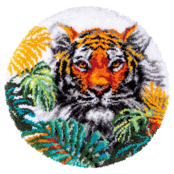 Latch Hook Kit: Rug: Shaped: Tiger With Jungle Leaves