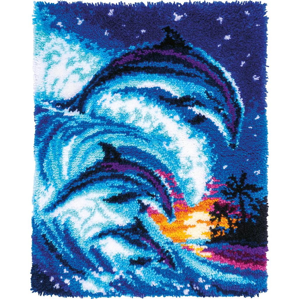 Latch Hook Kit: Rug: Dolphins in Tropical Atmosphere