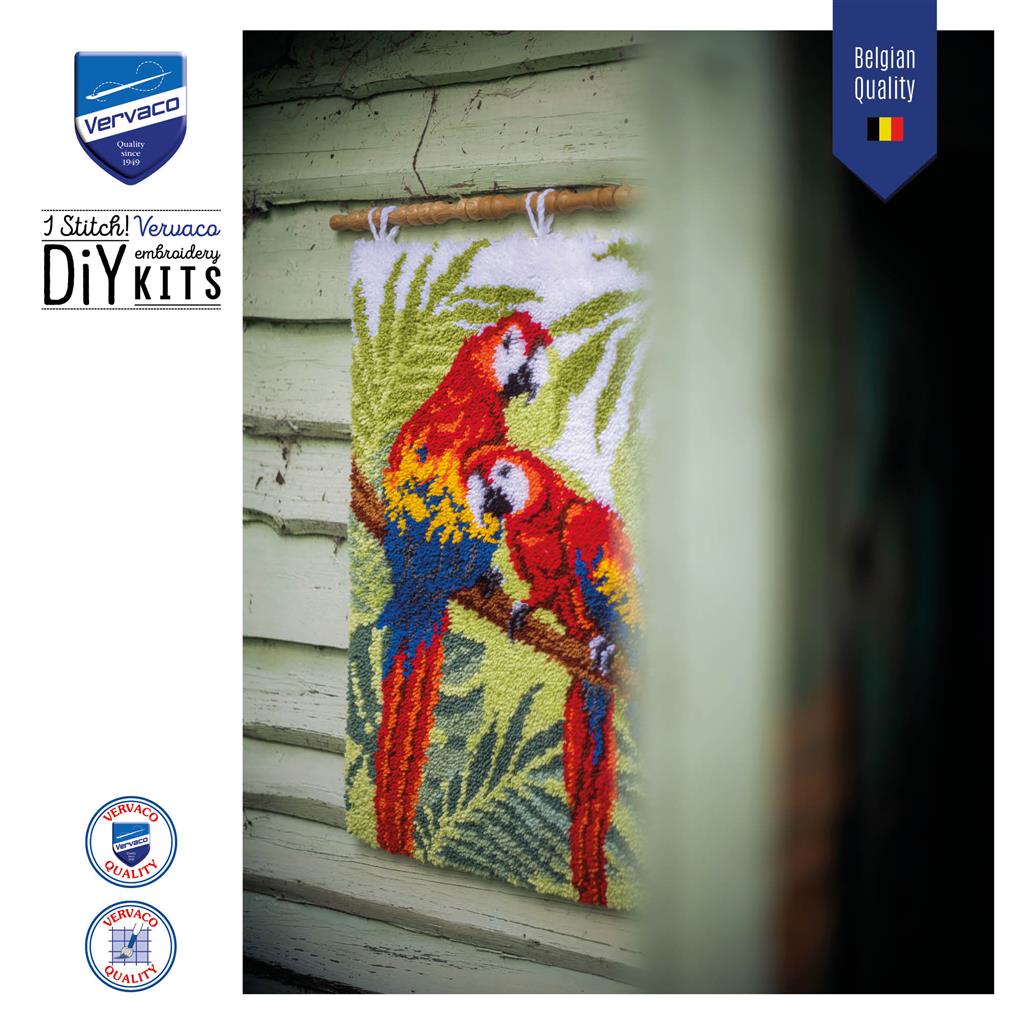 Latch Hook Kit: Rug: Parrots In The Jungle