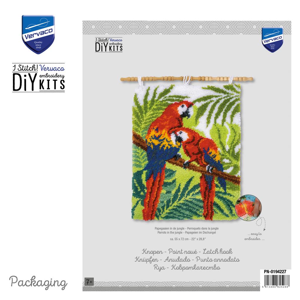Latch Hook Kit: Rug: Parrots In The Jungle