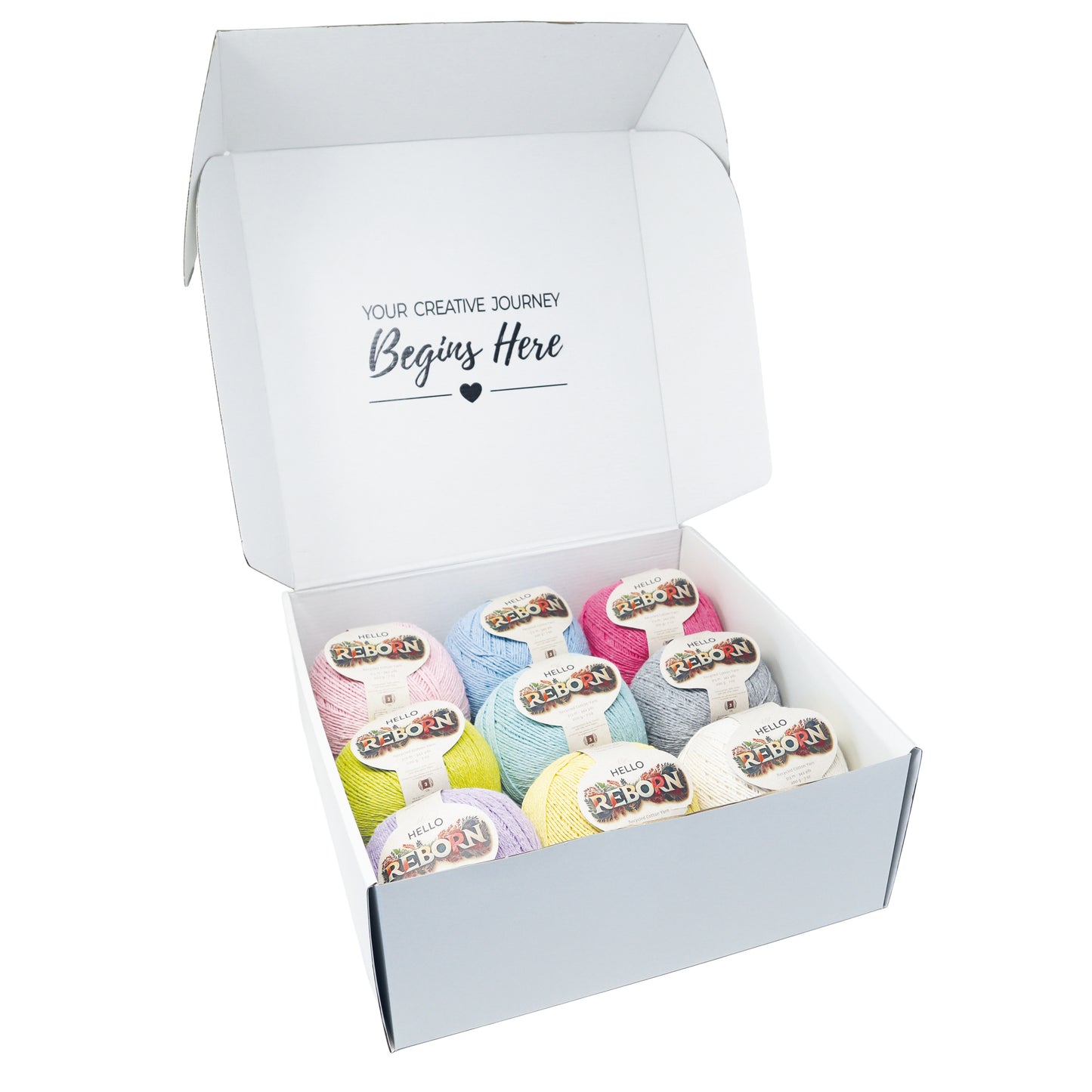 Hello Reborn Box - 9 x 200g Balls of 100% Recycled Cotton Yarn - Pastels