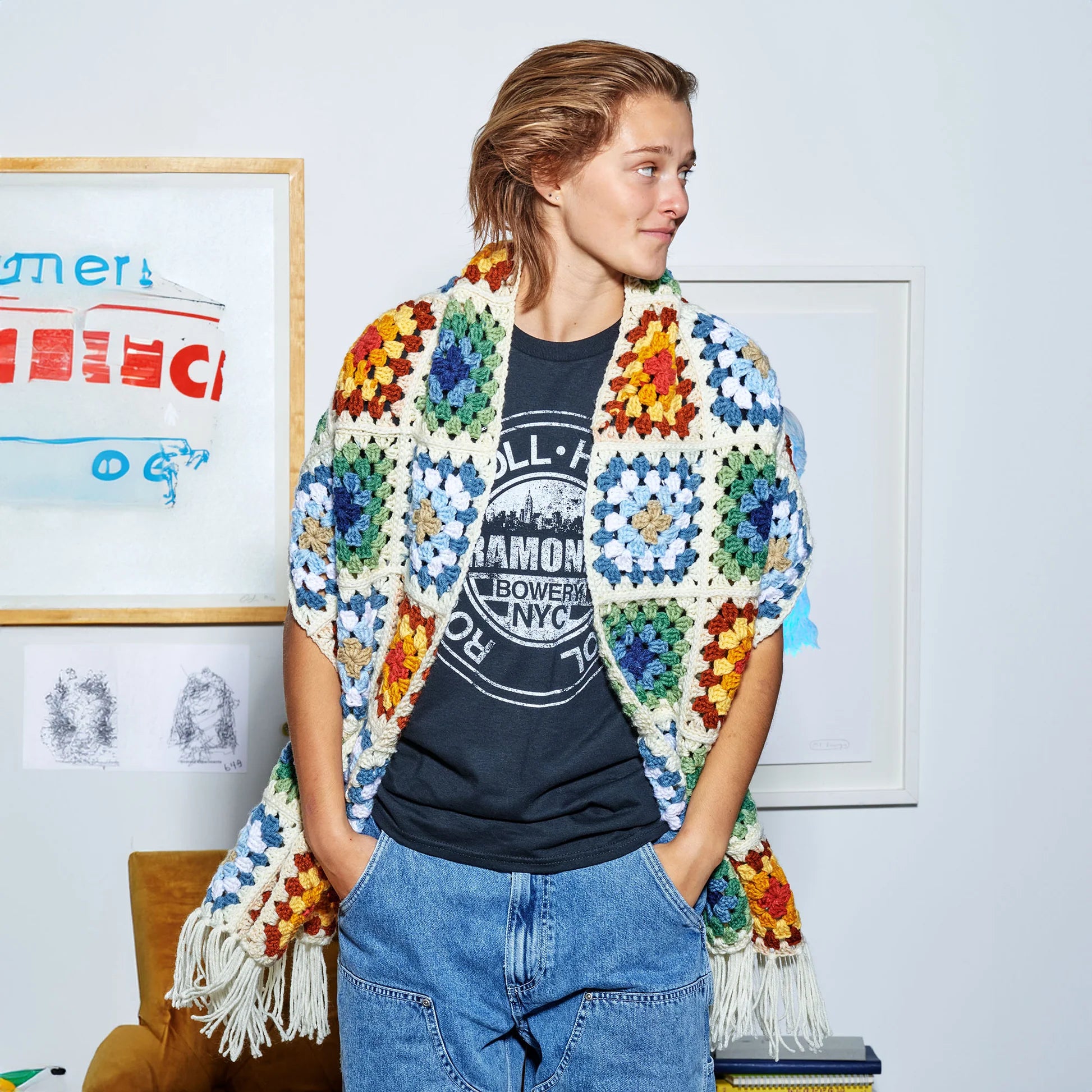 CROCHET PATTERN DOWNLOAD - Free Red Heart Crochet Granny’s Hug Scarf Pattern, Version 1