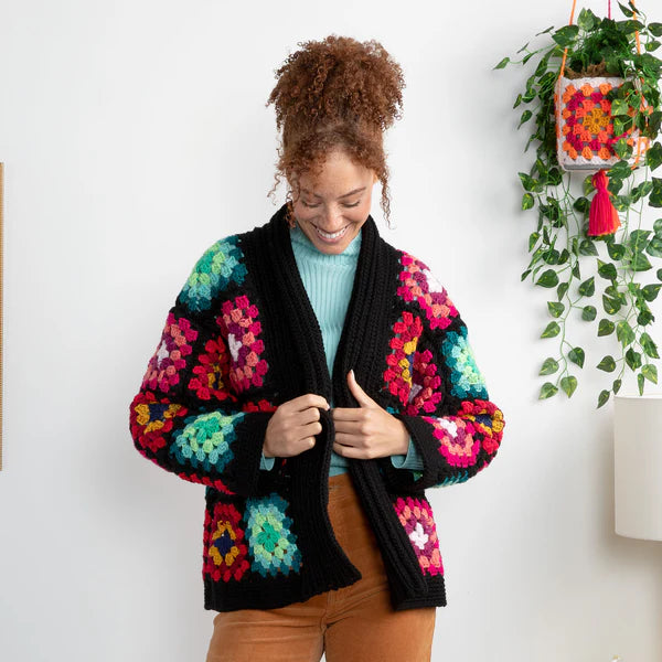 CROCHET PATTERN DOWNLOAD - FREE RED HEART COZY CROCHET GRANNY CARDIGAN PATTERN, XS/S/M/L