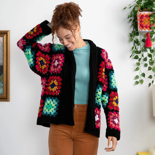 CROCHET PATTERN DOWNLOAD - FREE RED HEART COZY CROCHET GRANNY CARDIGAN PATTERN, XS/S/M/L