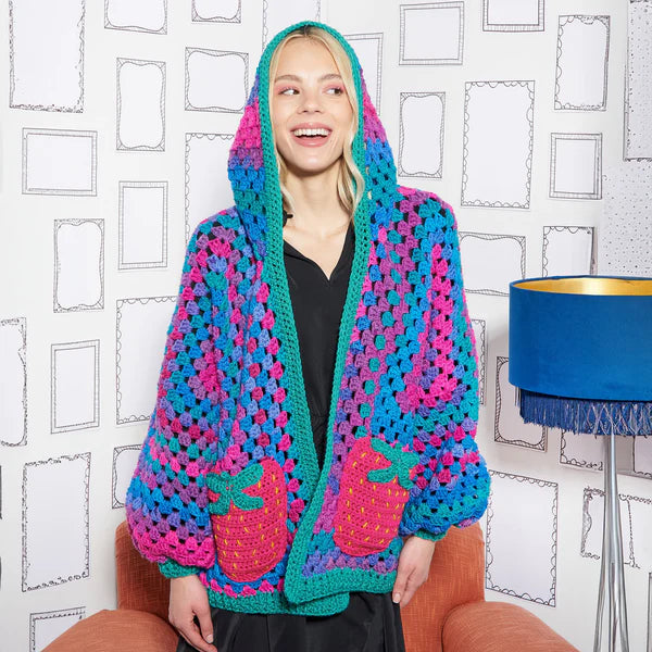 CROCHET PATTERN DOWNLOAD - FREE RED HEART STRAWBERRY PATCH CROCHET HEXI CARDIGAN PATTERN, XS/S