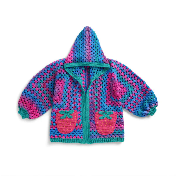 CROCHET PATTERN DOWNLOAD - FREE RED HEART STRAWBERRY PATCH CROCHET HEXI CARDIGAN PATTERN, XS/S